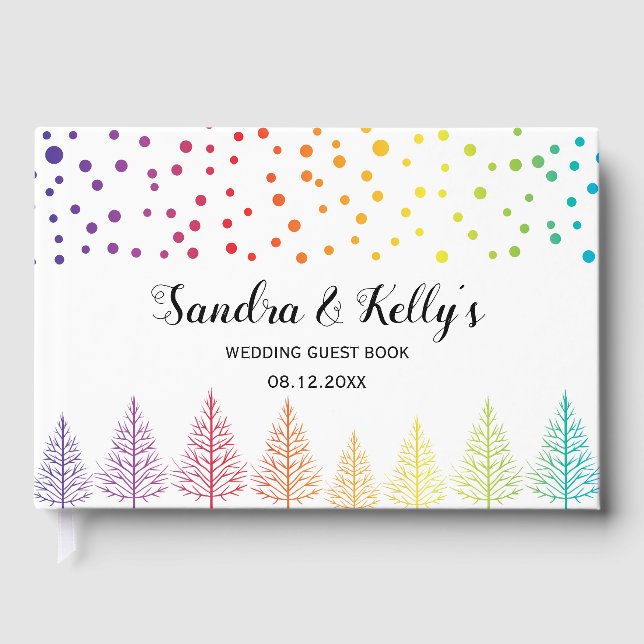 Regenbogenfarben und Konfetti LGBT Hochzeit Gästebuch (Vorderseite)