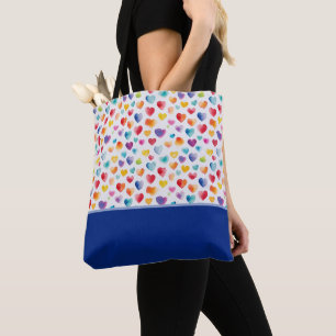 Regenbogenfarben Wasserfarben-Stil Herzen Farbbloc Tasche