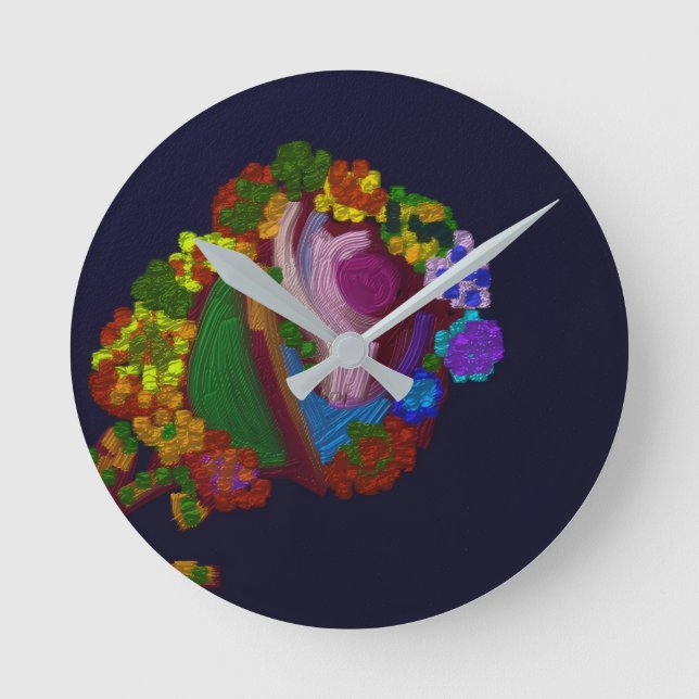 Regenbogenfarbene Blumen  Runde Wanduhr (Vorderseite)