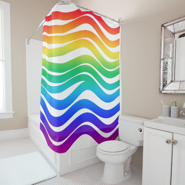 Regenbogenfarbene, dicke Wellenlinien Duschvorhang (Beispiel)