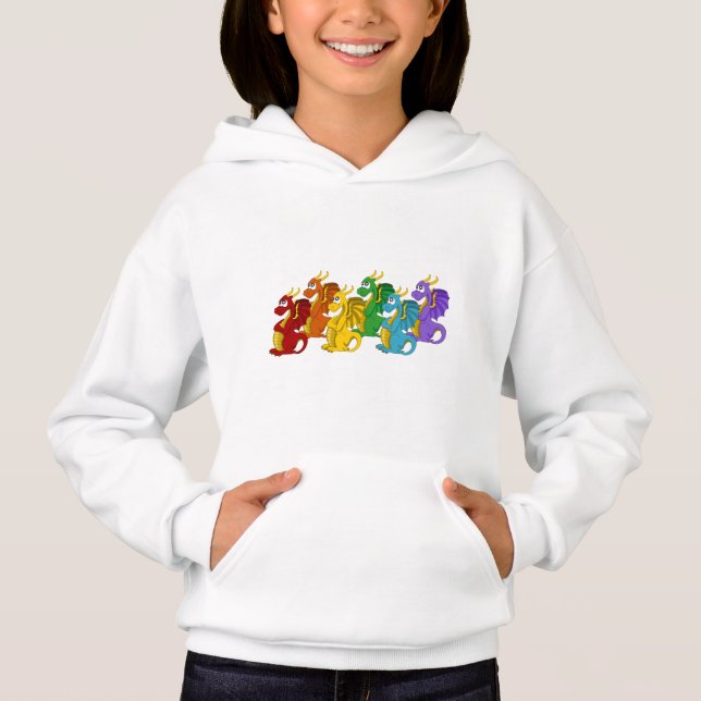 Regenbogenfarbene Drachen Cartoon Hoodie (Vorderseite)