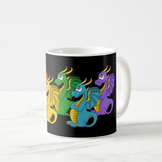 Regenbogenfarbene Drachen Cartoon  Kaffeetasse (VorderseiteRechts)