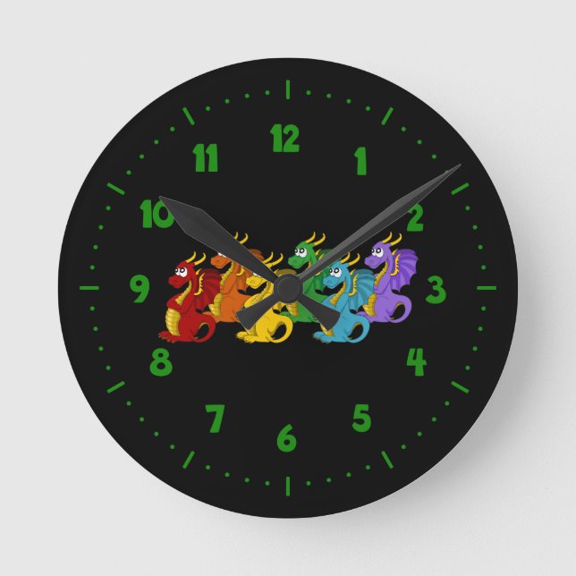 Regenbogenfarbene Drachen Cartoon Runde Wanduhr (Vorderseite)
