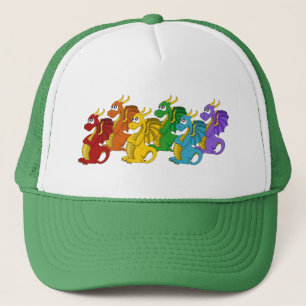 Regenbogenfarbene Drachen Cartoon Truckerkappe