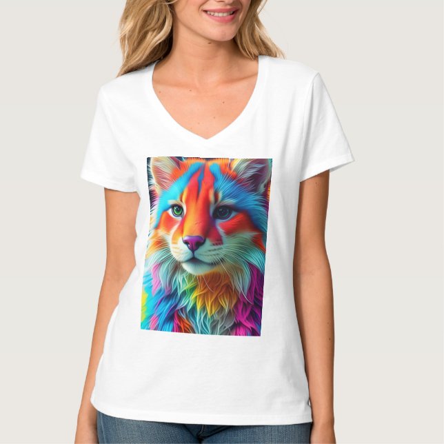 Regenbogenfarbene Fellkatze-68587 T-Shirt (Vorderseite)
