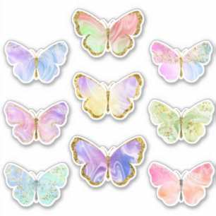 Regenbogenfarbene Goldkleber-Glitzer Schmetterling Aufkleber