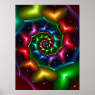 Regenbogenfarbene Herzspirale Poster
