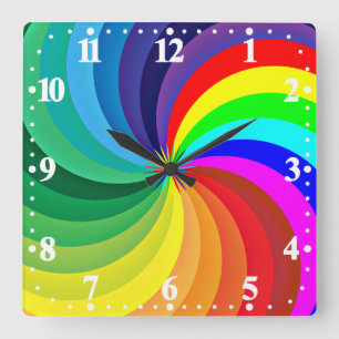 Regenbogenfarbene Mandala-46556 Quadratische Wanduhr