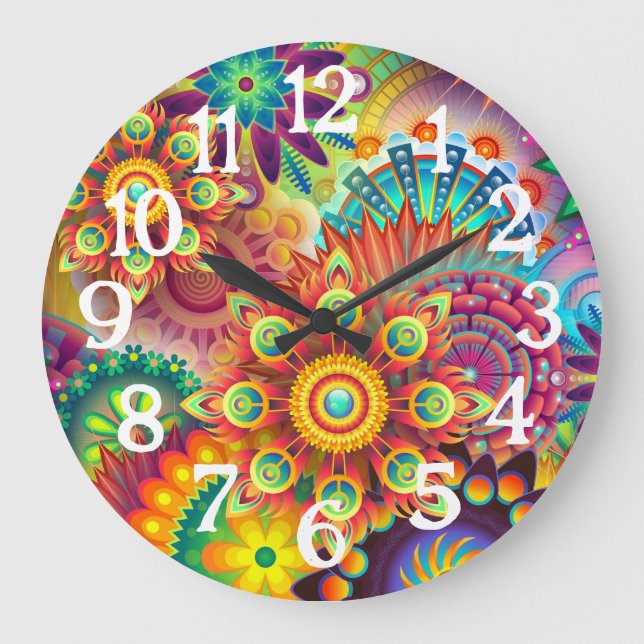 Regenbogenfarbene Mandalas Uhr (Vorderseite)