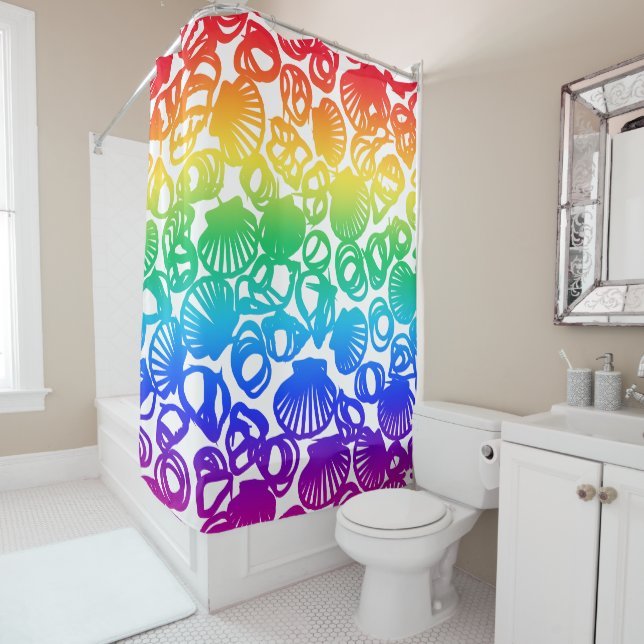 Regenbogenfarbene Muscheln in Line zeichnend Duschvorhang (Beispiel)