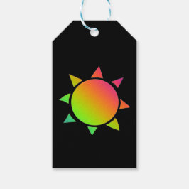 Regenbogenfarbene Sonne mit schwarzem Hintergrund Geschenkanhänger