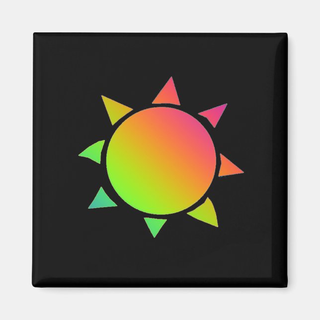 Regenbogenfarbene Sonne mit schwarzem Hintergrund Magnet (Vorne)