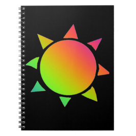 Regenbogenfarbene Sonne mit schwarzem Hintergrund Notizblock