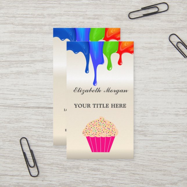 Regenbogenfarbener Kuchen, Koch Bäckerei Business  Visitenkarte (Vorderseite/Rückseite Beispiel)