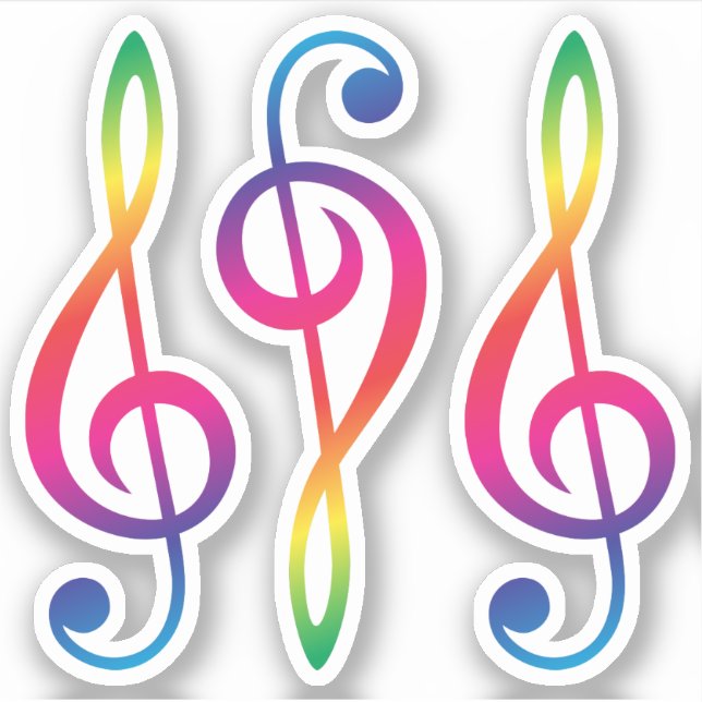 Regenbogenfarbener Treble G clef Aufkleber (Vorderseite)