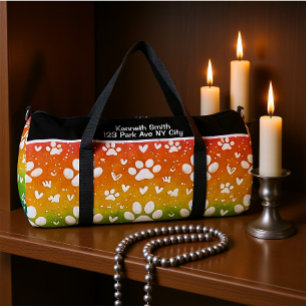 Regenbogenfarbverlauf Weiße Pfotenabdruck Monogram Duffle Bag