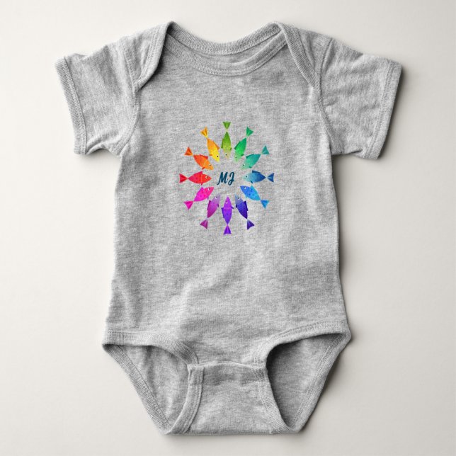 Regenbogenfische im Ozean niedliche bunte Muster Baby Strampler (Vorderseite)