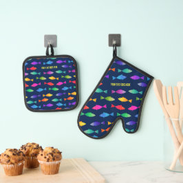Regenbogenfische im Ozean niedliche bunte Muster Ofenhandschuh & Topflappen-Set