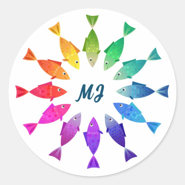 Regenbogenfische im Ozean niedliches farbiges Must Runder Aufkleber (Vorderseite)