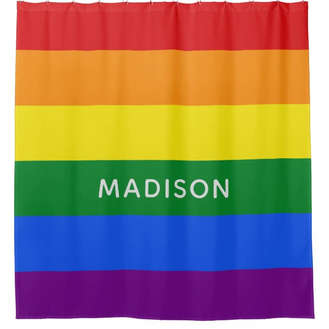 Regenbogenflagge individuelle Name Duschvorhang (Vorderseite)