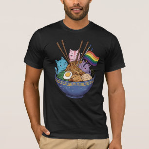 Regenbogenflagge Katzen Ramen Anime Gay Pride Mona T-Shirt