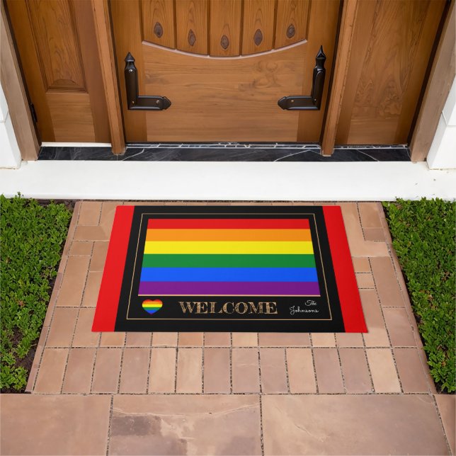 Regenbogenflagge & Pride House Matts / LGBT Doorma Fußmatte (Außenbereich)
