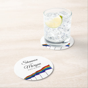 Regenbogenflaggen LGBTQ Hochzeit Runder Pappuntersetzer