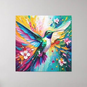 Regenbogenflug: Lebendiger Kolibri Leinwanddruck