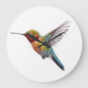 Regenbogenflügel: Lebendige Kolibri-Kunst Große Wanduhr