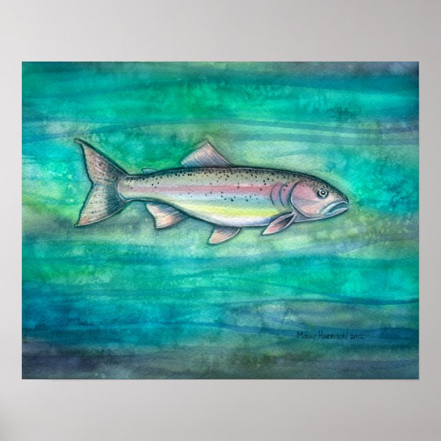 Regenbogenforelle Aquarellfarbe Druck von Molly Ha Poster (Vorne)