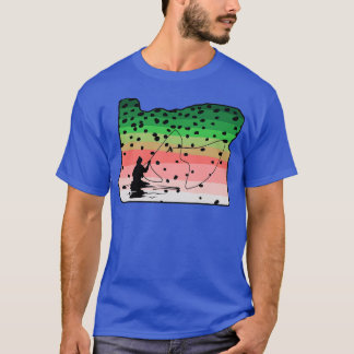 Regenbogenforelle Fisch Oregon Staat Karte Fly Fis T-Shirt