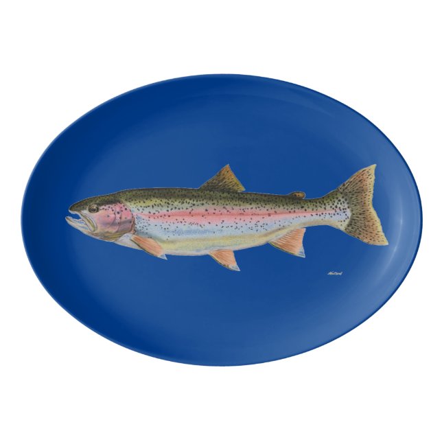 Regenbogenforelle Porzellan Servierplatte (Vorderseite)