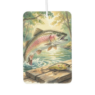Regenbogenforelle springt in Waldstrom Aquarell Autolufterfrischer