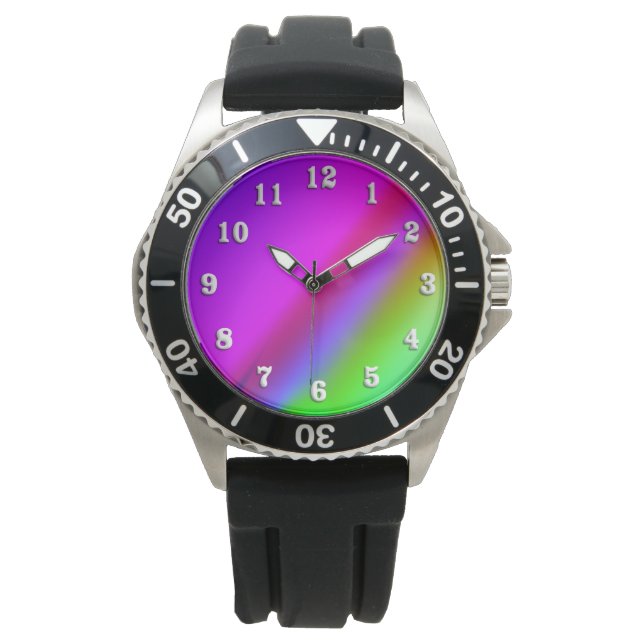 Regenbogengesicht mit weißen Zahlen Armbanduhr (Vorderseite)