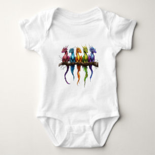 Regenbogengruppe von Baby-Drachen auf Schwarz Baby Strampler