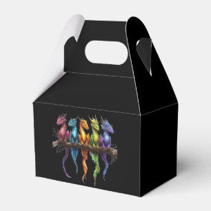 Regenbogengruppe von Baby-Drachen auf Schwarz Geschenkschachtel