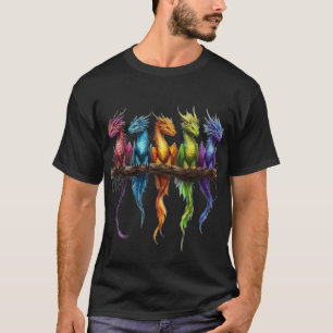 Regenbogengruppe von Baby-Drachen auf Schwarz T-Shirt