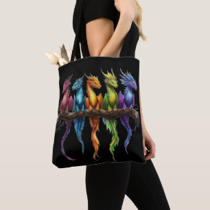 Regenbogengruppe von Baby-Drachen auf Schwarz Tasche