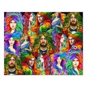 Regenbogenhaar Goddess Männer Frauen Fantasiekunst Fotodruck
