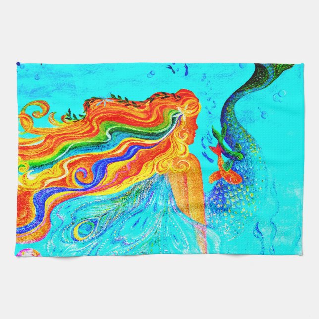 Regenbogenhaar-Meerjungfrau-Geschirrtuch Küchentuch (Horizontal)