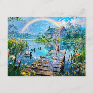 Regenbogenhaus mit Enten, Reiher und Waldstrom Postkarte