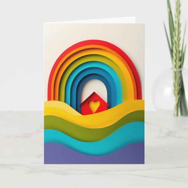 Regenbogenhaus-Papiercollage Karte (Vorderseite)