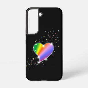 Regenbogenherz mit Sternen auf Schwarz Samsung Galaxy Hülle