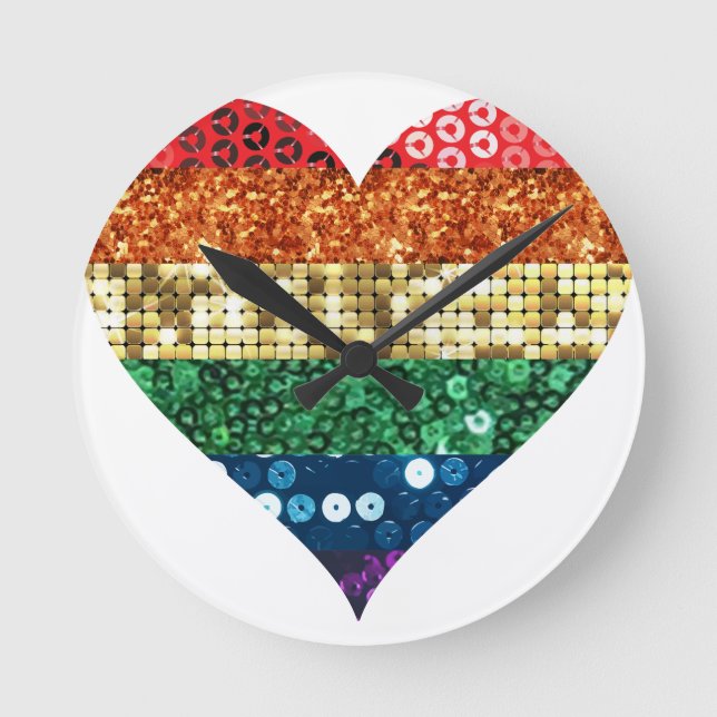 Regenbogenherz Runde Wanduhr (Vorderseite)