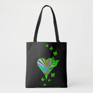 Regenbogenherz und Schmetterling auf schwarz Tasche