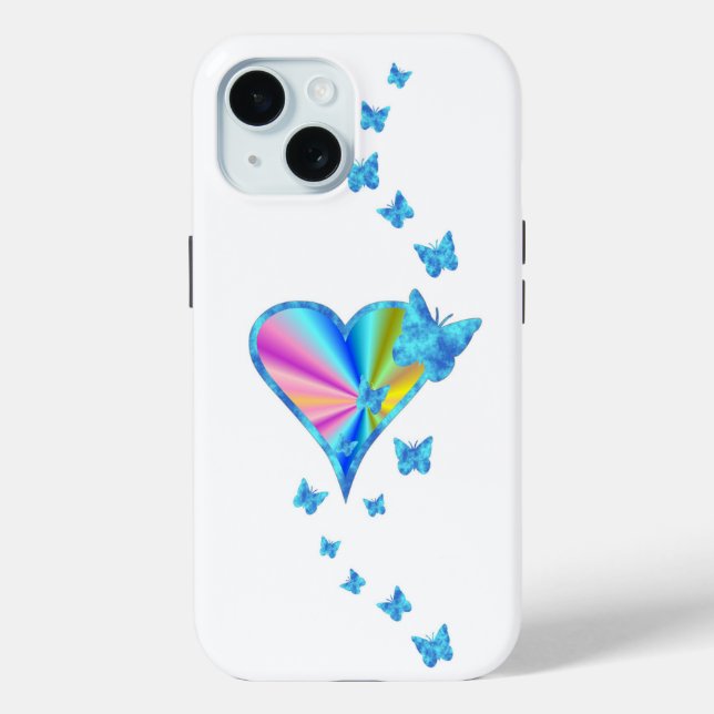 Regenbogenherz und Schmetterling Case-Mate iPhone Hülle (Rückseite)