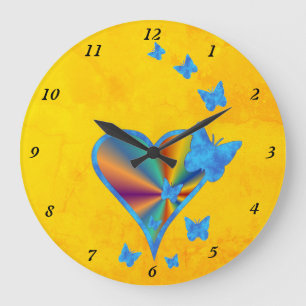 Regenbogenherz und Schmetterling Große Wanduhr