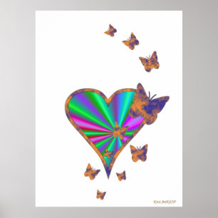 Regenbogenherz und Schmetterling Poster