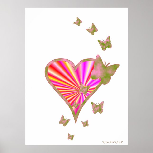 Regenbogenherz und Schmetterling Poster (Vorne)