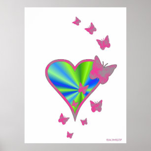 Regenbogenherz und Schmetterling Poster